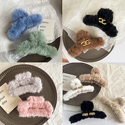 2022 korean simple plush clip autumn and winter new head fur hair clip hair catch shark clip hair accessories for women Lightinthebox