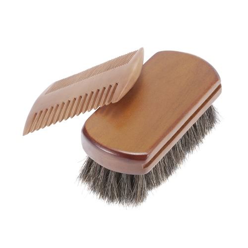 Hombres Barba cepillo y peine Kit pelo del caballo del bigote de brocha de afeitar de oro sándalo barba masculina peine cepillo de pelo facial Set