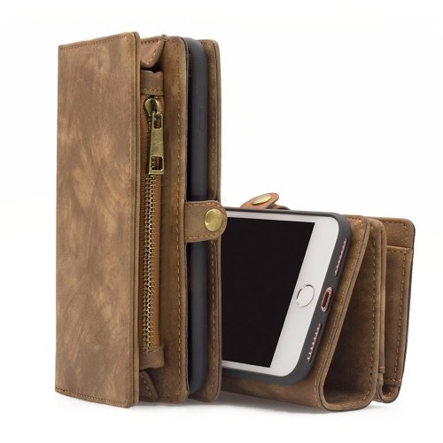 For iPhone 6 6S 6P 6SP 7 8 7P 8P X Multifunction Zipper Wallet Magnet Protective Phone Card Case Detachable Flip PU Leather Cover Stylish Anti-scratch