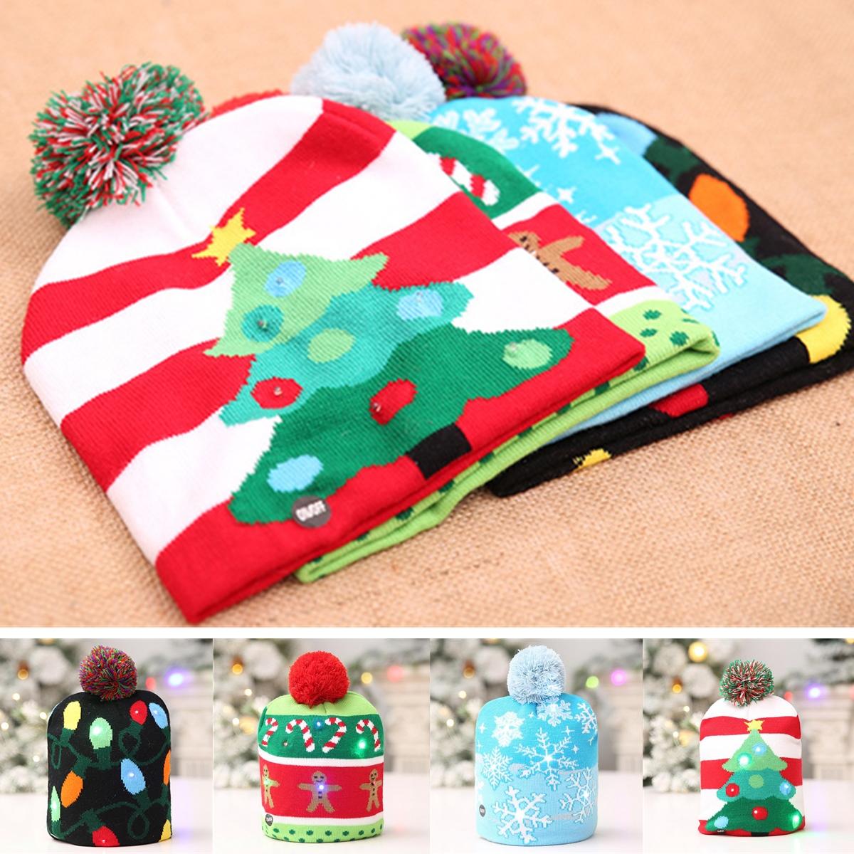 Christmas LED Light Winter Warm Beanie Cap Santa Claus Snowflake Knitted Hat