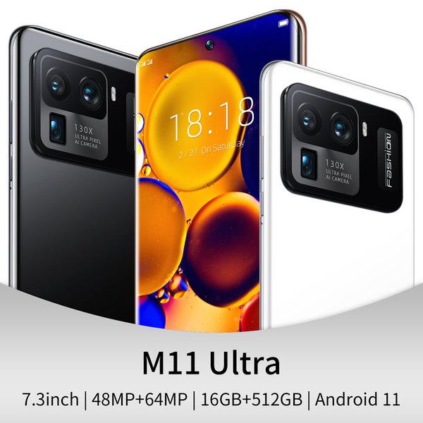 Unlocked Version 7.3 Inch Smart phone Android 11.0 16GB RAM 512GB ROM 6800mAh Big Battery Deca Core CPU Mobile Phone 32+64MP Rear Cameras Face ID 5G TEL