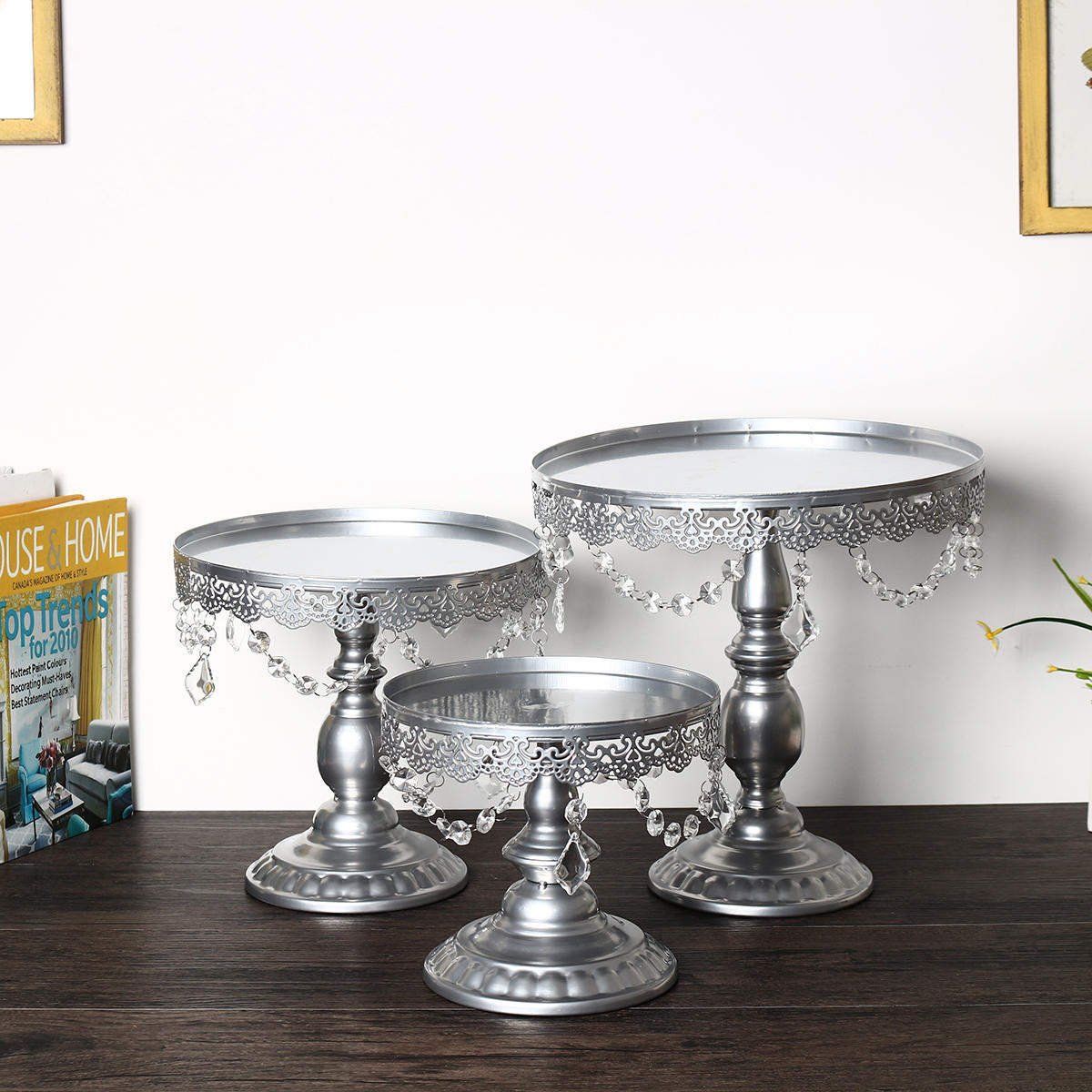 3Pcs/Set Silver Iron Crystal Pendants Cake Stand Cupcake Dessert Display Wedding Decorations