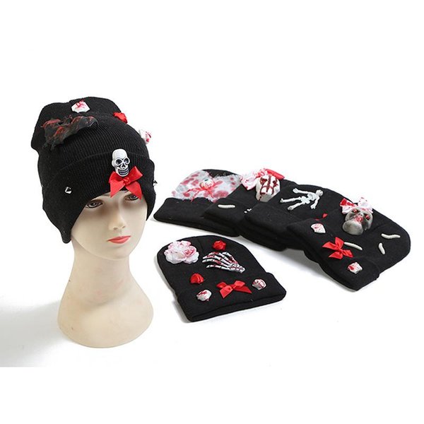 Party Hats Halloween Bloody Costume Adults Children Scary Blood Knit Warm Hat Zombie Accessories Horror Decor Masquerade Props Cap