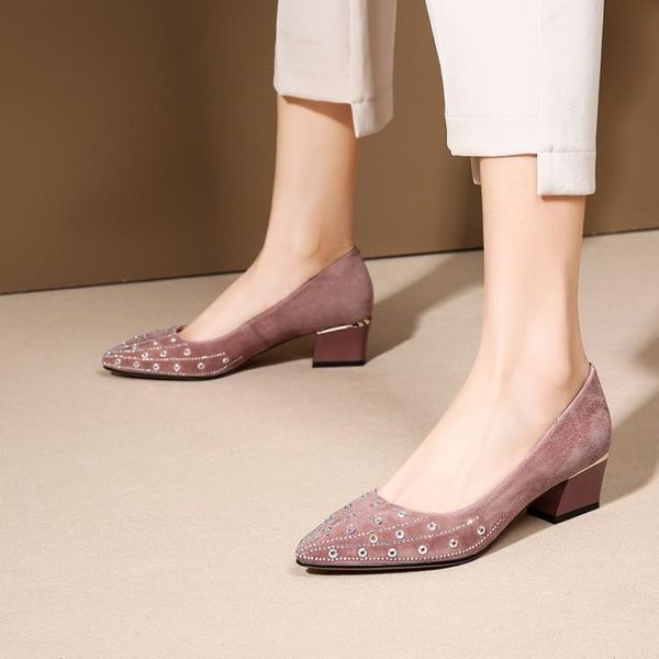 Dress Shoes Big Size 9 10 11 12 Ladies High Heels Women Woman Pumps Metal Decorative Pointed Shallow Thick-heeled Single