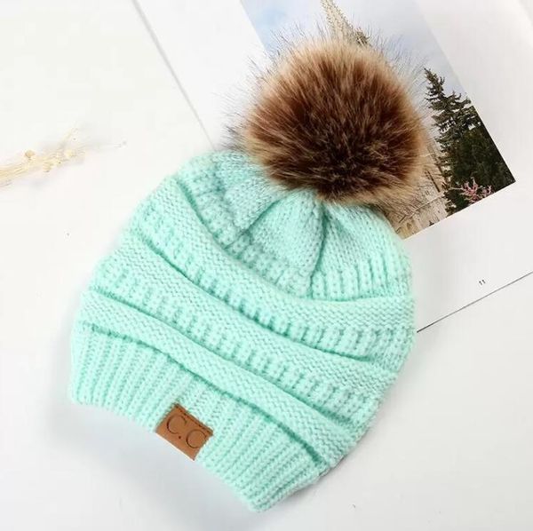New Year's Gift 10 Designs Party Favor CC Adult Winter Warm Hat Women Soft Stretch Cable Knitted Pom Beanie Girl Ski Christmas