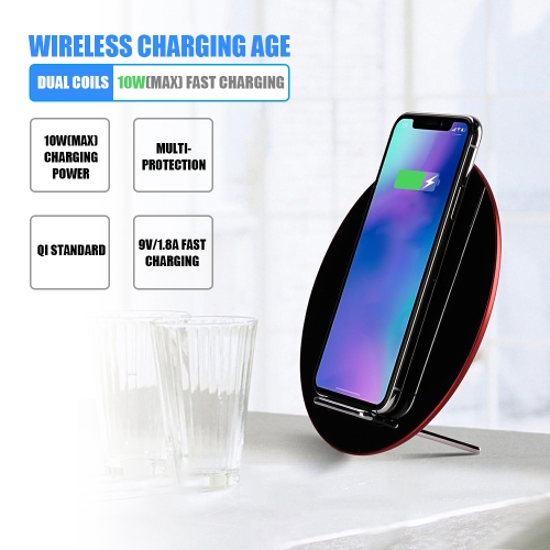 Qi Standard Wireless Charger Fast Wireless Charging Stand Holder Charge Pad Base Built-in Dual Coils for Samsung Galaxy S8/S8+/S7/S7 Edge/S6 Edge+/Note 5/Note 8 or for iPhone X/8/8 Plus and Other Qi-Enabled Smartphones