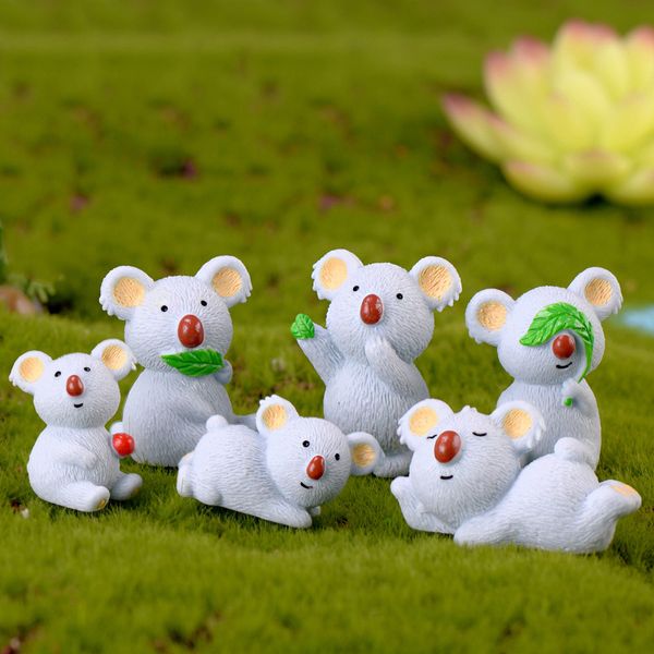 6Pcs/7pcs Garden Decoration Mini Koala Animal Figurine Miniature Fairy Home Decor Resin Cartoon Ornaments Gift Toys