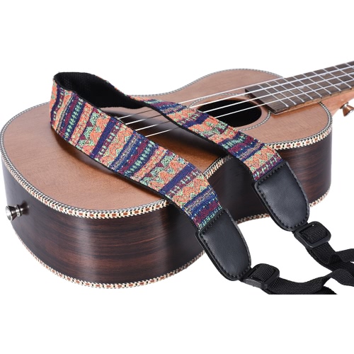 Clip On Adjustable Ukelele Strap Neck Sling Soft Cotton with Sound Hole Hook Geometric Pattern