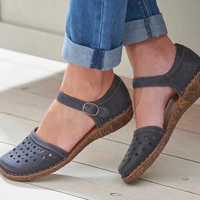 Noracora Sandals Casual Round Toe Low Heel Red Sandals