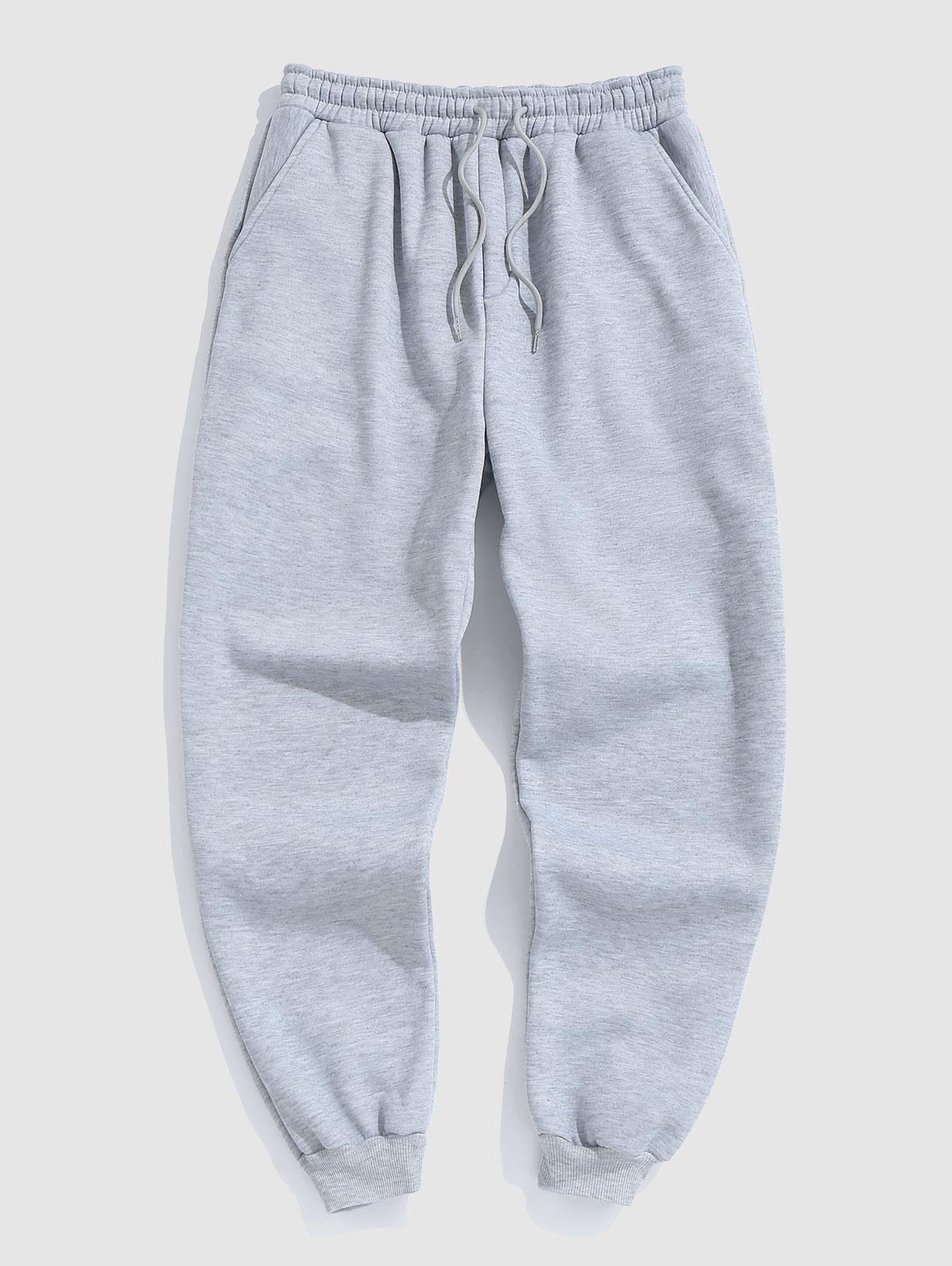 ZAFUL Men's Solid Color Thermal Fleece-lined Casual Sweatpants L Gray