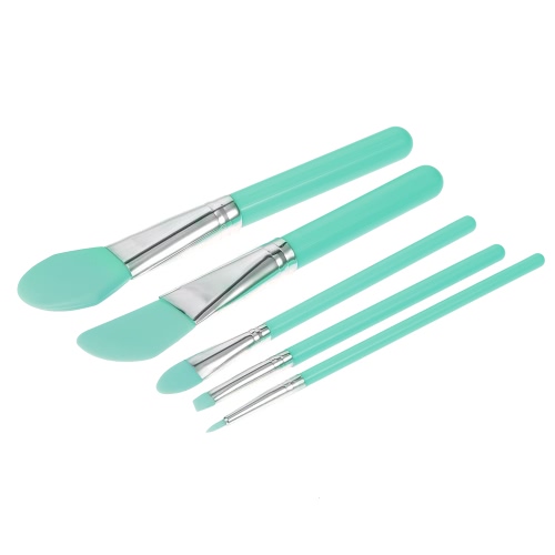 Maquillage 6pcs silicone brosse de masque facial Brosses Fondation cosmétiques fard à paupières brosse à sourcils Kit avec poignée en plastique vert