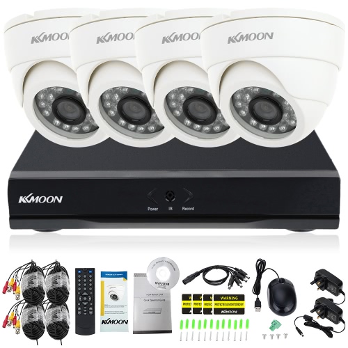 KKmoon 8ch Channel Full 960H / D1 800TVL Surveillance CCTV DVR Système de sécurité P2P Cloud Onvif Network Enregistreur vidéo numérique + 4 * Appareil intérieur + 4 * 60ft Cable