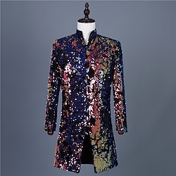 Disco Retro Vintage 1970s Disco 1980s Coat Masquerade Outerwear Men's Sequins Costume Vintage Cosplay Party / Evening Long Sleeve Coat Masquerade Lightinthebox