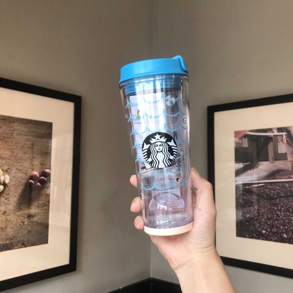 2019 South Korea Starbucks cup summer new blue ocean ripple water polo accompanying cup water cup
