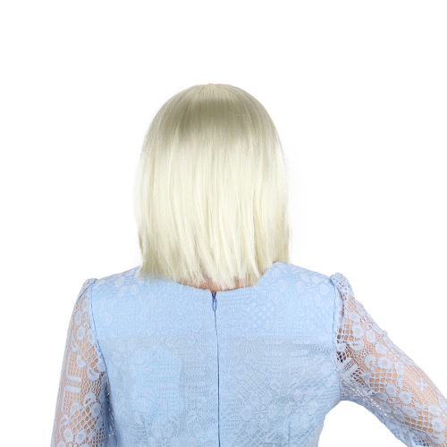 Adults Kids Bob Straight Short Hair Wig with Flat Bangs Women Synthetic Full Head Wigs for Halloween Cosplay Costumes Beige