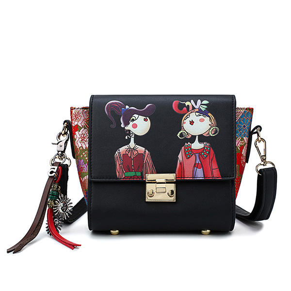 Women Cartoon PU Leather Crossbody Bag Casual Print Bag