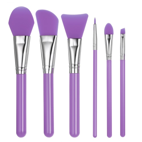 Maquillage 6pcs silicone brosse de masque facial Brosses Fondation cosmétiques fard à paupières brosse à sourcils Kit avec poignée en plastique violet