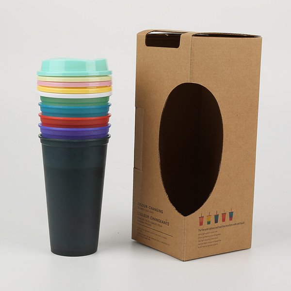 5PCS/Box Tumblers With Lid Hot Color Changing Cup 473ml Simple Net Red Coffee Mug Reusable Cups Plastic Tumbler Wholesale