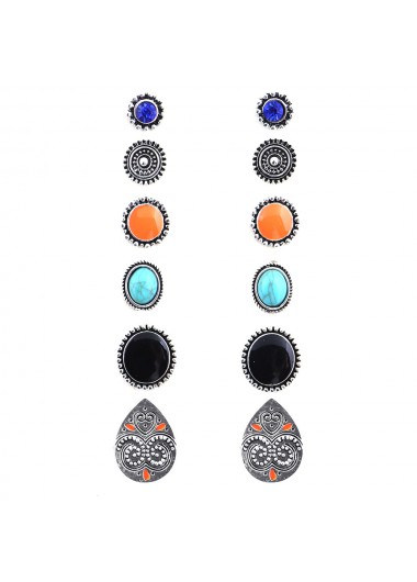 Round Geometric Pattern Multi Color Earring Set