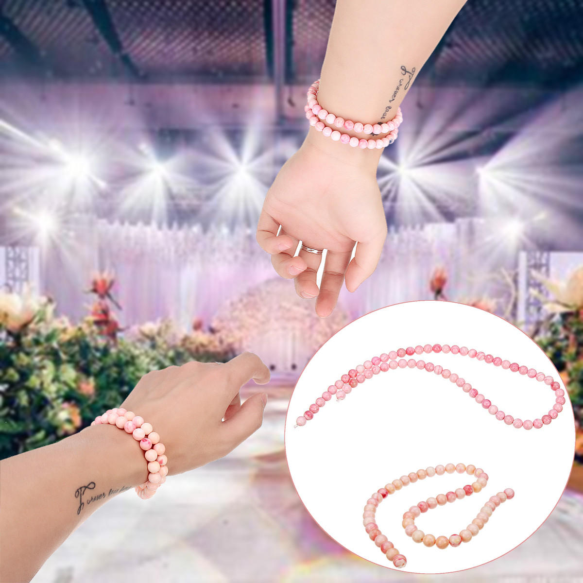 Handmade Natural Pink Queen Conch Shells Round Beads Stretch Bracelet 6mm / 8mm