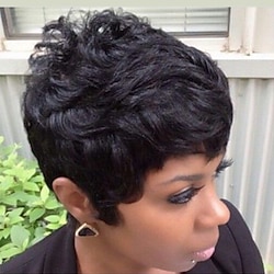 Human Hair Blend Wig Short Natural Wave Pixie Cut Short Hairstyles 2020 With Bangs Berry Natural Wave Short Machine Made Women's Natural Black #1B Palest Blonde Light Auburn School Formal Performance Lightinthebox