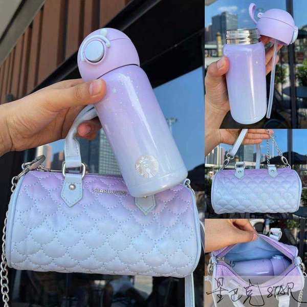 Starbucks cup summer 350ml dream starsky stainless steel thermos cup with fish scale cup cover and leather bag