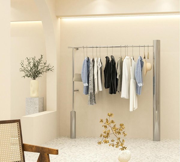 Stainless steel wire drawing display racks Commercial Furniture on the wall clothing store wall mounted special clothes hanging rack for boys