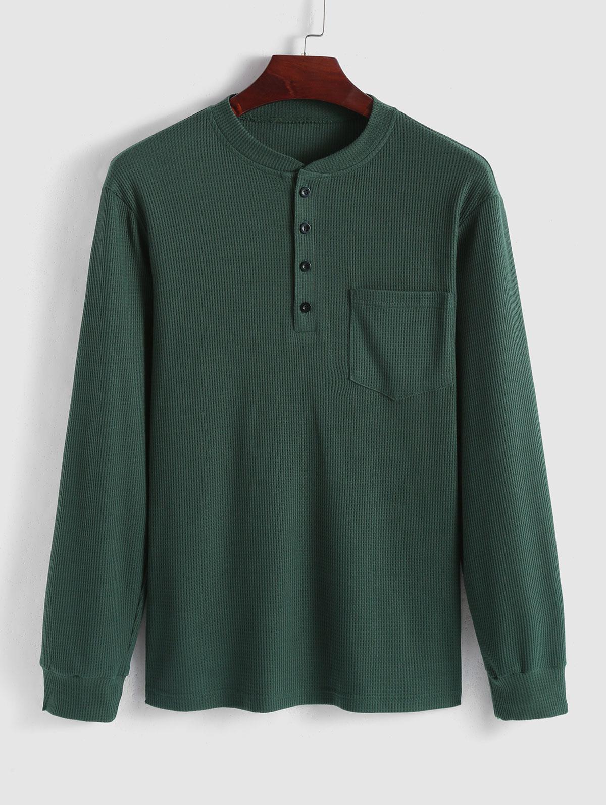 ZAFUL Front Pocket Textured Henley Top Xxl Deep green