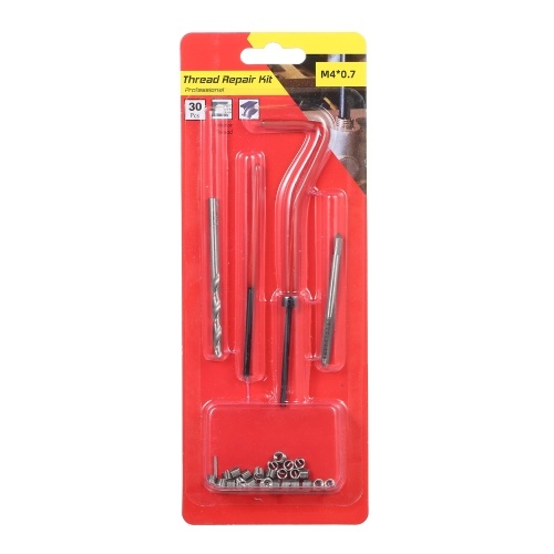 30 pièces Kit d'insertion de réparation de filetage métrique M5 M6 M8 M10 M12 M14 Helicoil voiture Pro bobine outil (M4 * 0.7)