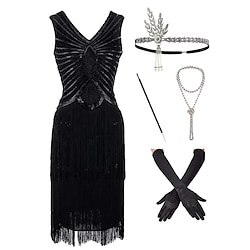 The Great Gatsby Roaring 20s 1920s Cocktail Dress Vintage Dress Flapper Dress Outfits Masquerade Prom Dress Halloween Costumes Prom Dresses Women's Tassel Fringe Costume Vintage Cosplay Party Prom miniinthebox