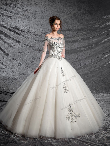 Grace Ivory Tulle Long Sleeves Applique Beads A-Line Wedding Dresses Bridal Pageant Dresses Wedding Attire Dresses Custom Size 2-16 ZW606013