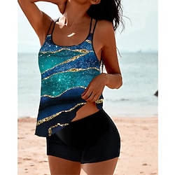 Women's Swimwear Tankini 2 Piece Normal Swimsuit Printing Gradient Color Blue Camisole Strap Bathing Suits Sports Vacation Fashion / Sexy / Modern / New Lightinthebox