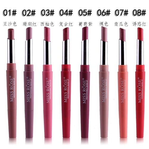 New 2017 Brand Lip Matte Makeup for Women Long Lasting Pigment Red Nude Lip Liner Double Ended with Matte Miss Rose Lipstick  1