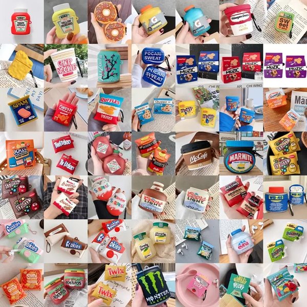 Soft Silicone Cases For AirPods 1 2 Pro Earbuds Bluetooth Earphone Cover 3D Cute Candy Food Water Drinks Beer Milk Biscuits Snacks Chocolate Chip Cookies Box