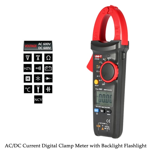 UNI-T UT213C de mano Digital LCD pinza amperimétrica multímetro voltaje AC/DC AC/DC resistencia capacitancia diodos continuidad NCV temperatura medición probador de corriente con la linterna