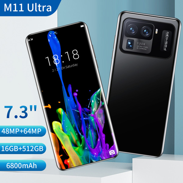 2022 Newest 7.3 Inch Smart phone Android 11.0 16GB RAM 512GB ROM 6800mAh Big Battery Deca Core CPU Mobile Phone 32+64MP Rear Cameras Unlock