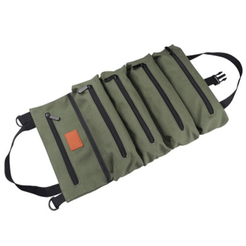 Sac à outils enroulable en toile, organisateur d'outils polyvalent pour pochette à outils avec 5 poches à glissière Sac de transport pour clé de stockage de moto de voiture, douilles, tournevis