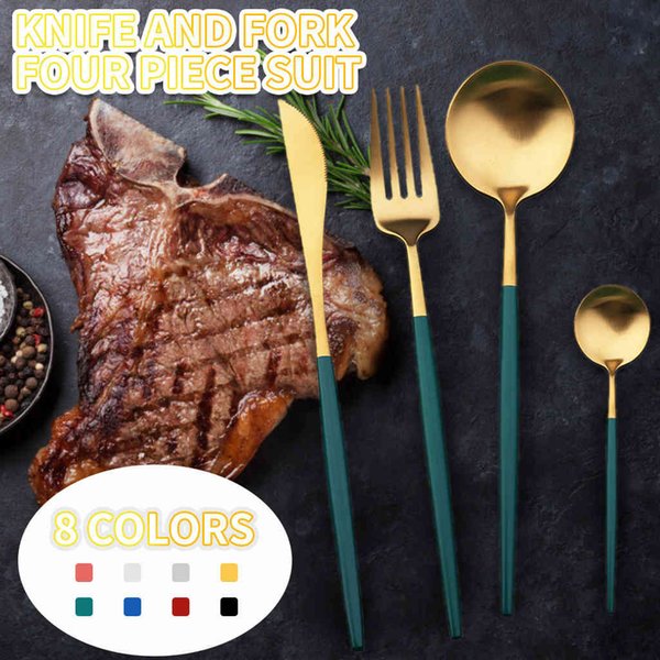 One knife, one fork and two tablespoons four pgs/set Spray Paint 304 Set of Stainless Steel Talheres Knife Spoon Kitchen Tool