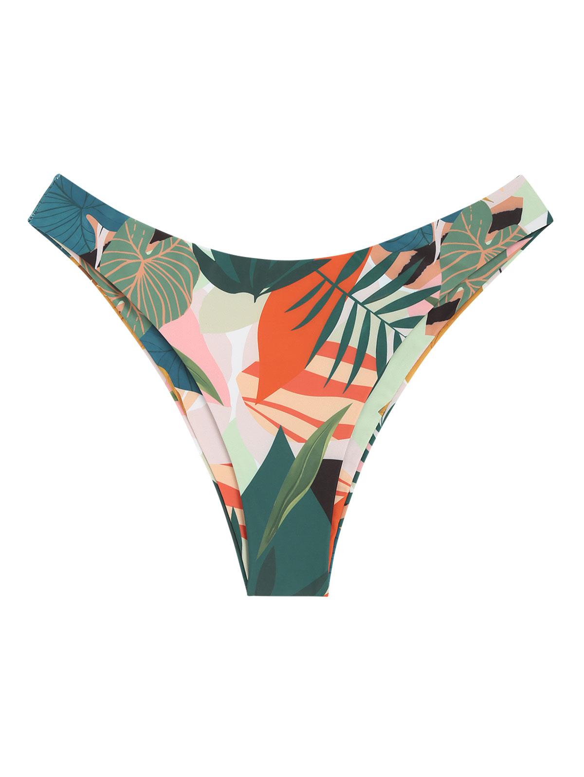 Bikini Bottom con Estampado Floral de Hojas S Café luz