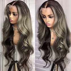 Remy Human Hair 5x5 Closure 13x4 Lace Front Wig Middle Part Brazilian Hair Loose Wave Dark Gray Wig 180% Density with Baby Hair Natural Hairline Pre-Plucked For Women Lightinthebox