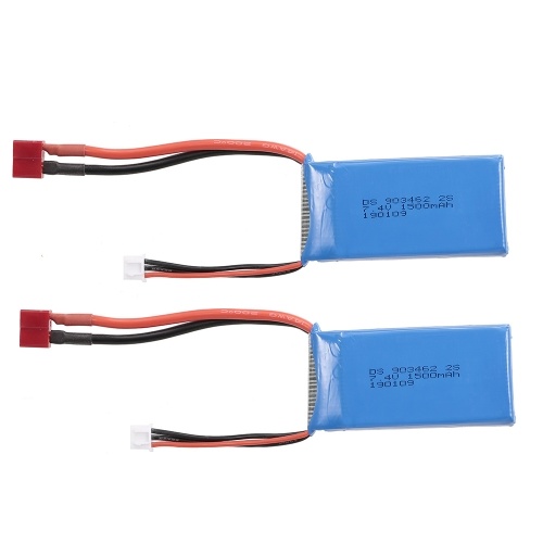 2 piezas RC Li-Po batería 7.4V 1500mAh 25C 2S recargable con conector T