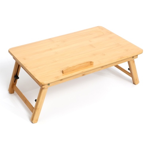Table d'ordinateur portable pliable en bambou Bureau d'ordinateur portable réglable à 4 vitesses avec fente pour tiroir pour ordinateur portable de 13 à 15,6 pouces