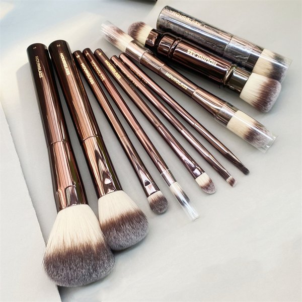 Hourglass Makeup Brushes Set - 10-pcs Powder Blush Eyeshadow Crease Concealer eyeLiner Smudger Dark-Bronze Metal Handle Cosmetics Tools