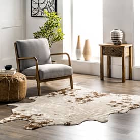 Brown Zahara Faux Cowhide Washable 4' x 5' Area Rug