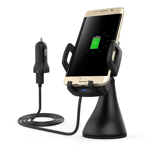 Dodocool Cargador sin hilos del coche de la carga rápida 10W Vent de aire de la succión del montaje Adaptador de la energía del USB 1.5m Cable de carga para la galaxia S8 / S8 + / S7 / S7 de Samsung / Borde S5 / S6 Más compatible con los dispositivos Qi-e