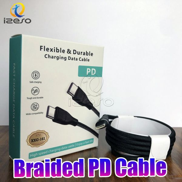 1m 3ft Braided PD Cable USB Type C to USB-C Cables Reliable Fast Charging Cable for Samsung Huawei Mobile Phone izeso