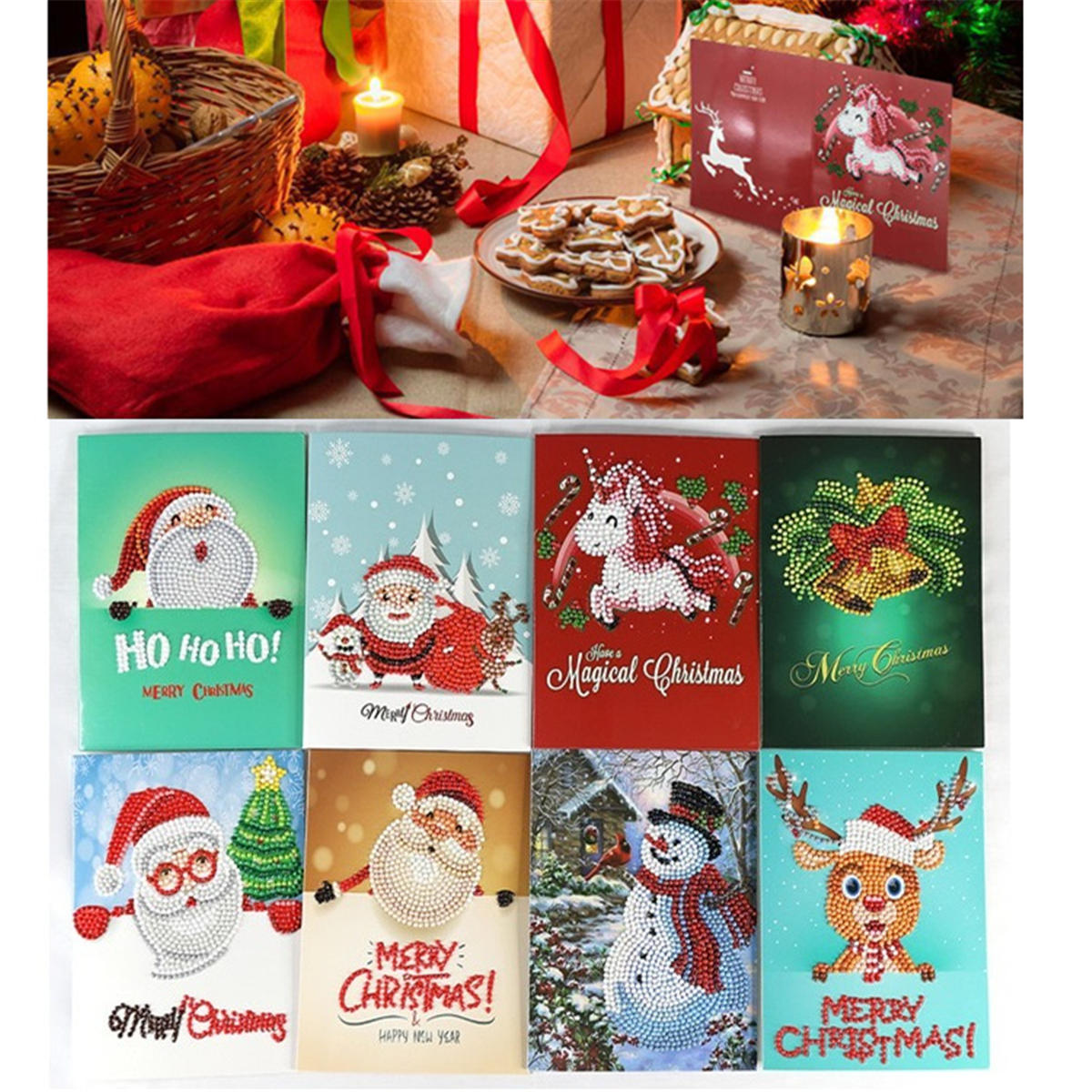 8pcs 5D Diamond Painting Xmas Greeting Cards Embroidery DIY Home Decor Craft Gift