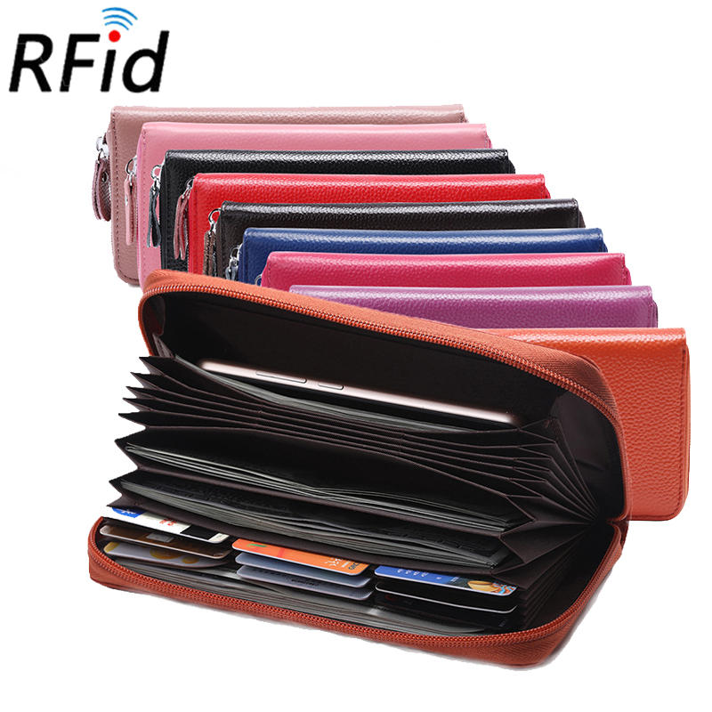 Women Genuine Leather Vintage Brief Long Wallet