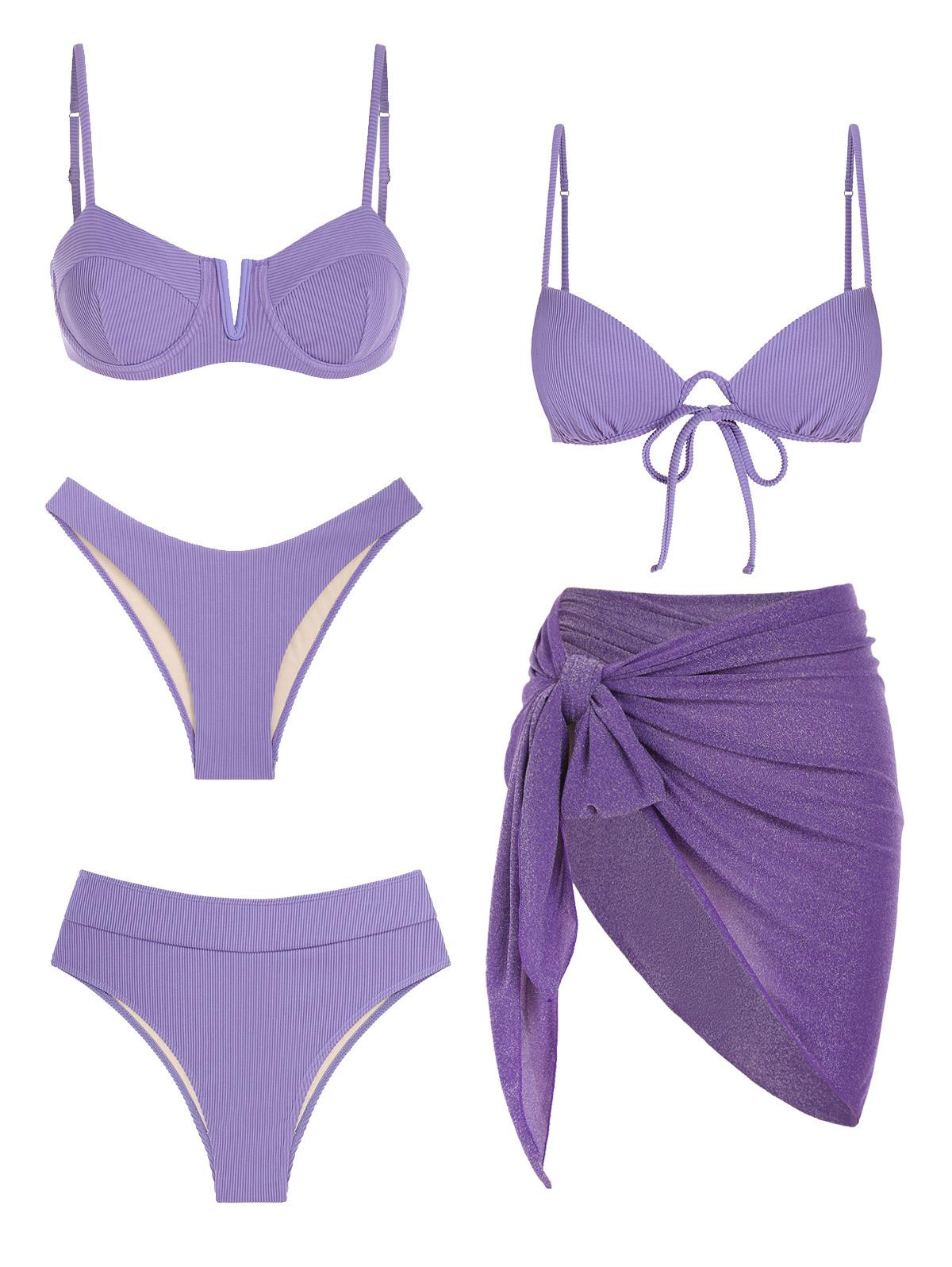 ZAFUL Bañador de Playa Texturizado Acanalado con Cordones Talla única Púrpura