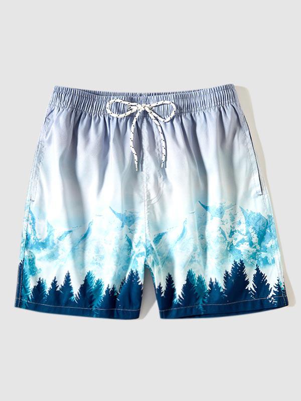 Shorts de Playa con Estampado de Roca de Playa de Cordón S Azul claro
